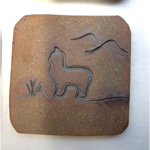 Handmade Sandstone Coasters With Llama & Mountain Design Set Of 4 Felt-Backed - Picture 6 of 9